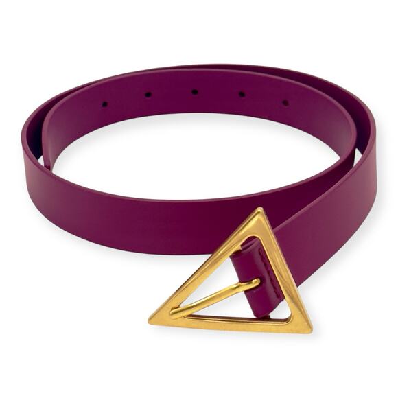 Triangle Buckle Bordo Leather Gold Tone Metal 75 CM Belt size small main image 4